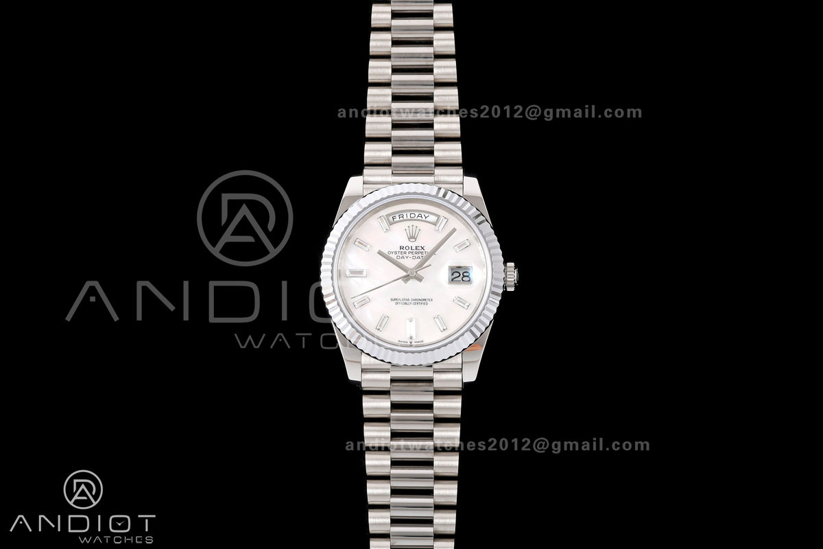 Day Date 40 SS RGF 1:1 Best Edition White MOP Crystal Dial on President Bracelet VR3255 V2
